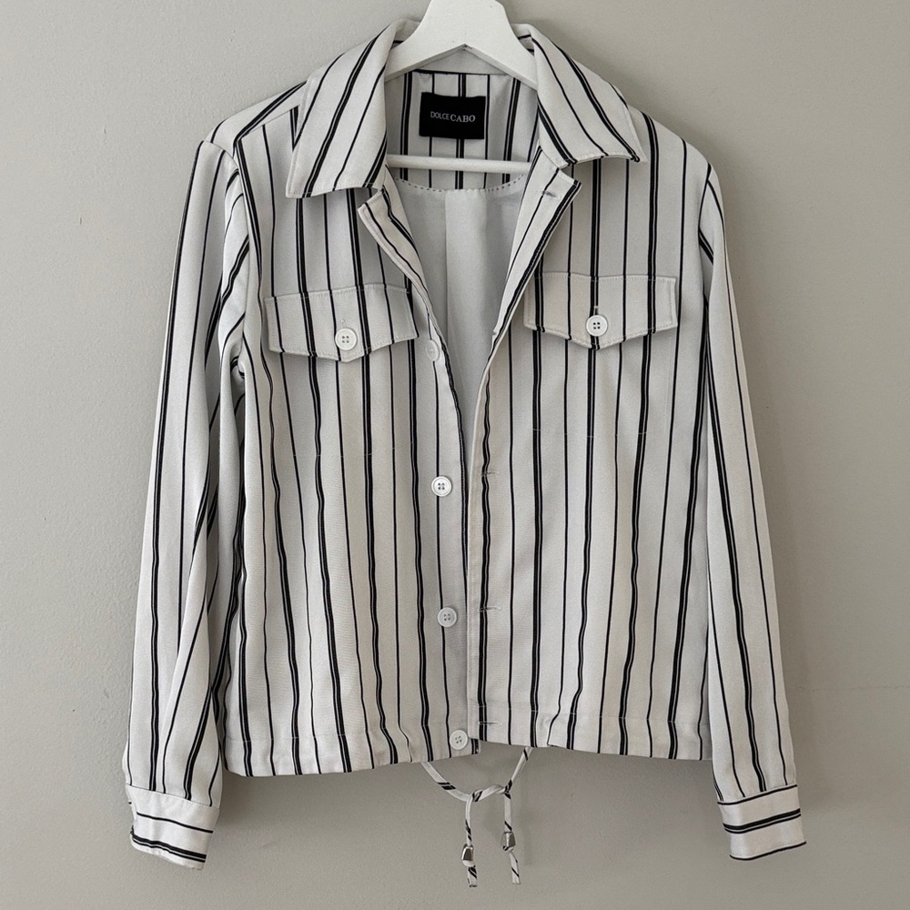 Dolce‎ Cabo Women Medium Lined Black Striped Button-Up Jacket